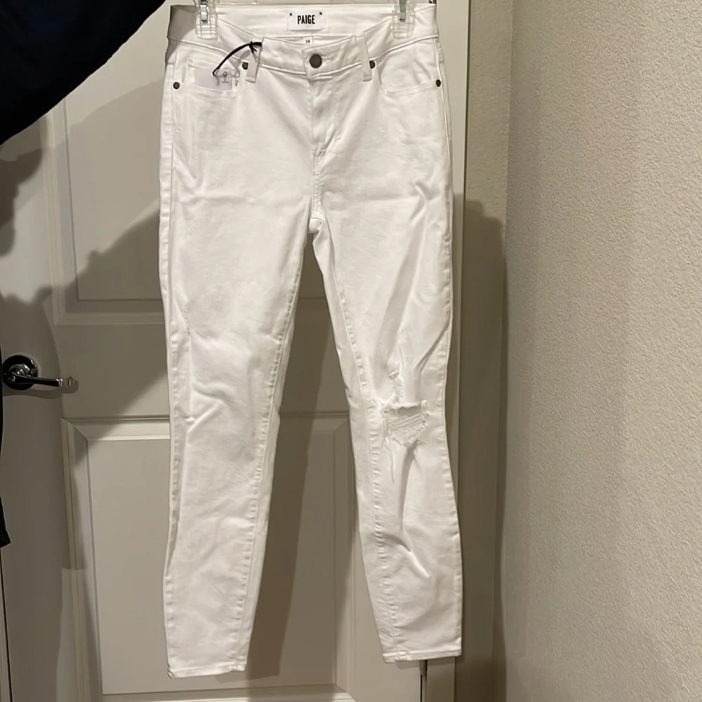 Paige White Distressed Skinny Crop Jeans - Picture 4 of 7